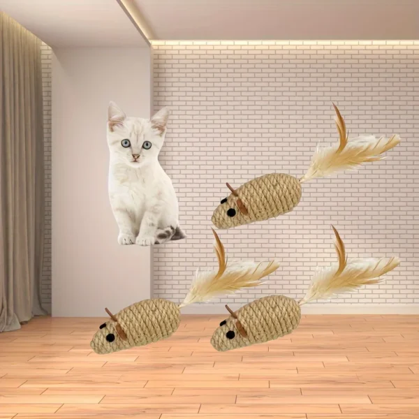 1/4pcs Sisal False Mouse Cat Toy Bite Resistance Stuffed Toy Interactive Cat Toy Simulation Mice Kitten Self-Playing Plush Toys - Image 4