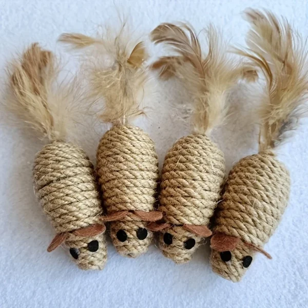 1/4pcs Sisal False Mouse Cat Toy Bite Resistance Stuffed Toy Interactive Cat Toy Simulation Mice Kitten Self-Playing Plush Toys