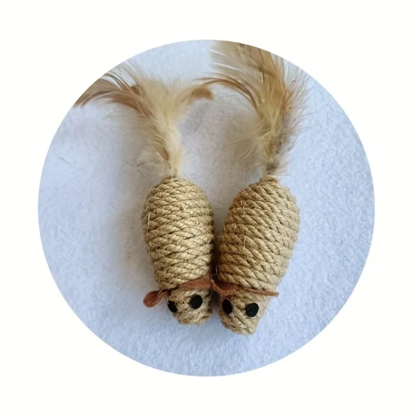 1/4pcs Sisal False Mouse Cat Toy Bite Resistance Stuffed Toy Interactive Cat Toy Simulation Mice Kitten Self-Playing Plush Toys - Image 2